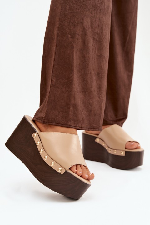 Women's Slip-Ons on Wedge with Nails Beige Mareline