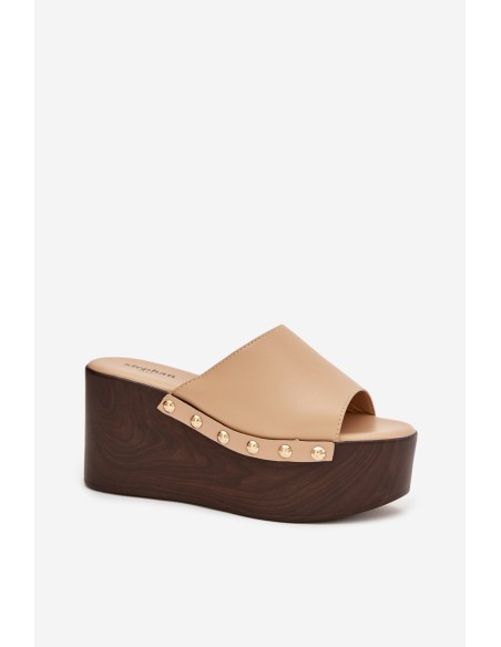 Women's Slip-Ons on Wedge with Nails Beige Mareline