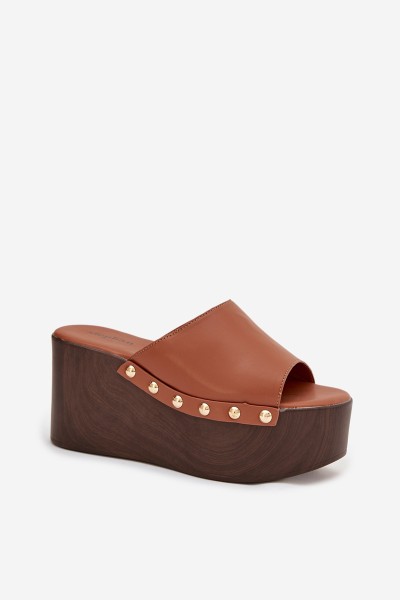 Women's Platform Slides with Buckles Camel Mareline 2