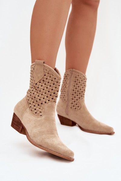 Beige Openwork High Heel Ankle Boots by Ferissa