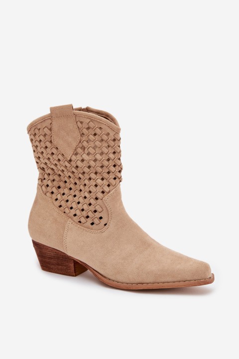Beige Openwork High Heel Ankle Boots by Ferissa