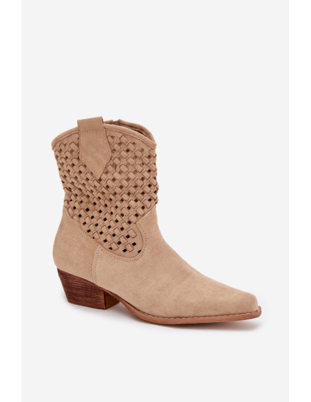 Beige Openwork High Heel Ankle Boots by Ferissa