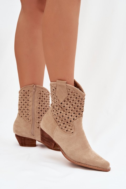 Beige Openwork High Heel Ankle Boots by Ferissa