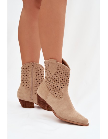 Beige Openwork High Heel Ankle Boots by Ferissa