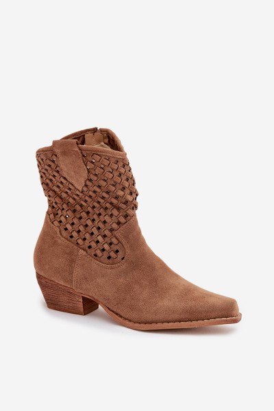 Openwork High Heel Ankle Boots by Ferissa Camel 2