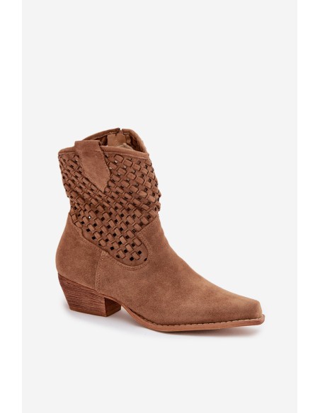 Openwork High Heel Ankle Boots by Ferissa Camel