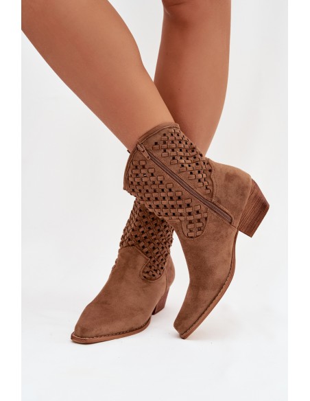 Openwork High Heel Ankle Boots by Ferissa Camel