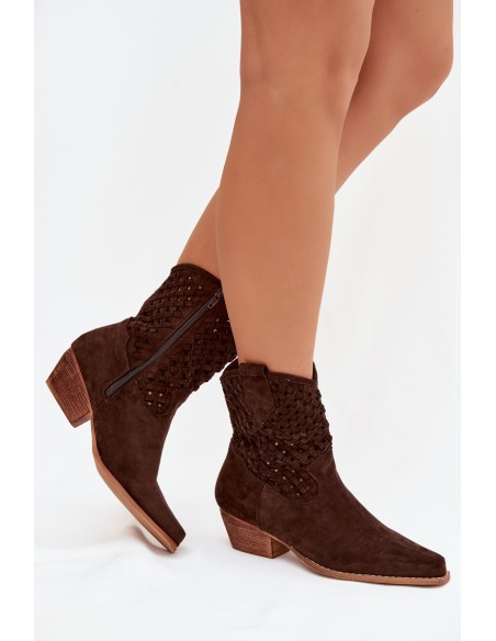 Moteriškos ažūrinės bateliai su kulniuku šokolado spalvos „Ferissa“