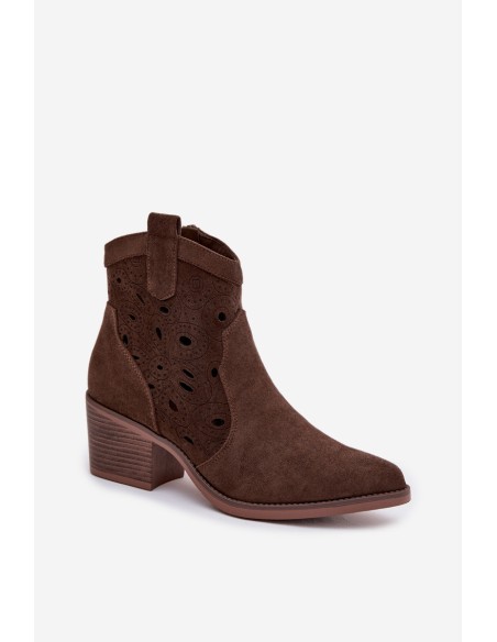 Moteriški kaubojiški aulinukai iki kulkšnių su nėrinių raštu šokolado spalvos Nolvina