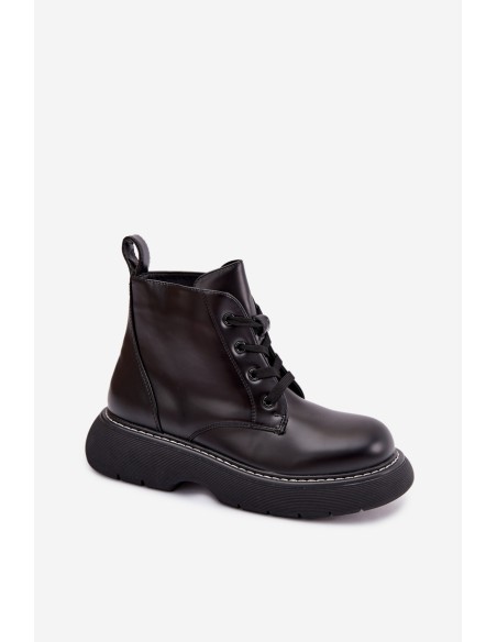 Women's Insulated Platform Ankle Boots Lace-Up Black Harmine