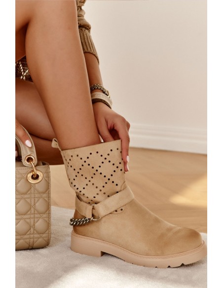 Openwork Booties With A Zipper With A Chain Beige Chantelle