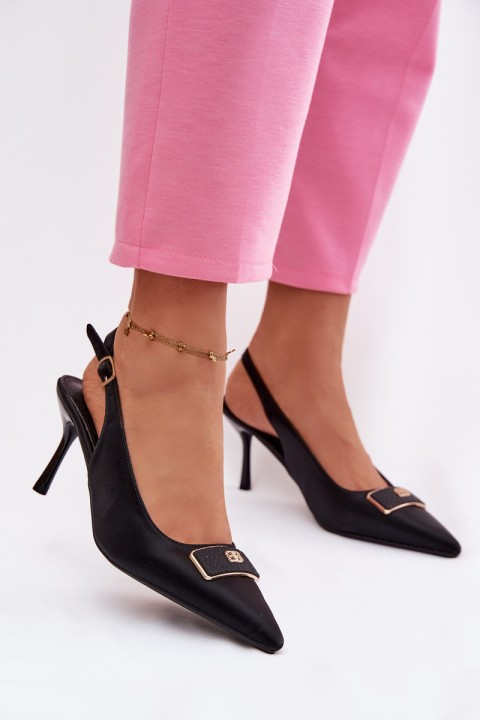 Women's Heeled Sandals with Decorative Detail Black Lurella