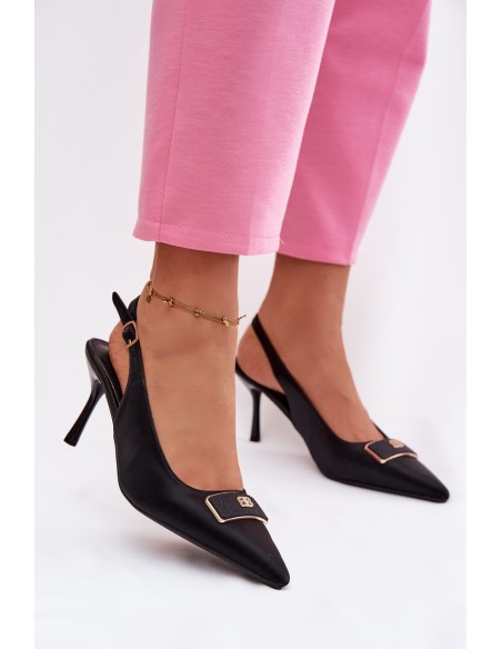 Women's Heeled Sandals with Decorative Detail Black Lurella