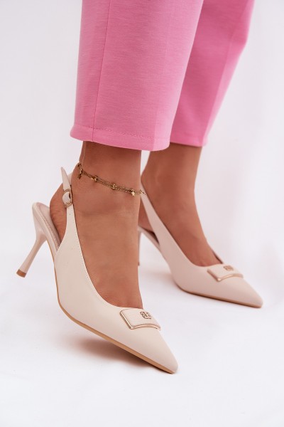 Women's Heeled Sandals with Decorative Detail Light Beige Lurella