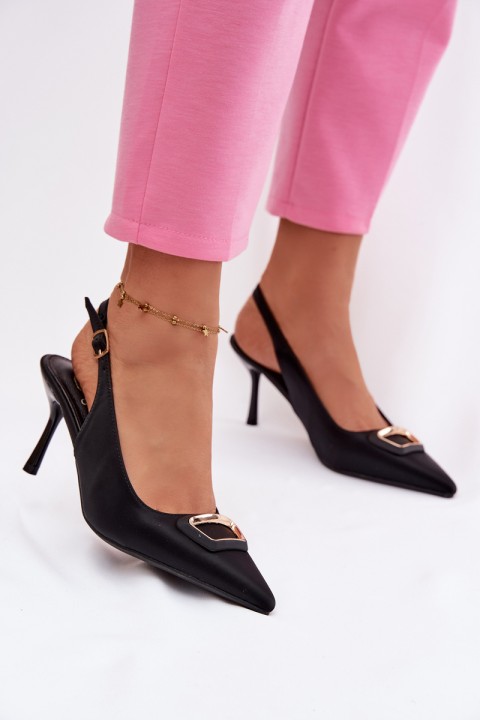 Women's Heeled Sandals with Decorative Detail Black Lurella