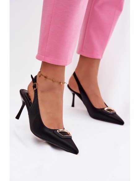 Women's Heeled Sandals with Decorative Detail Black Lurella