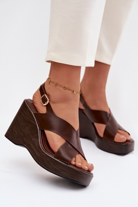 Women's Eco Leather Sandals On Wedge Chocolate Janivra