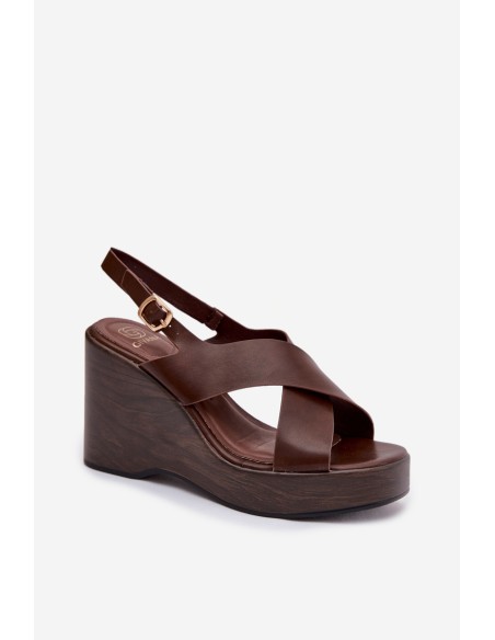 Women's Eco Leather Sandals On Wedge Chocolate Janivra