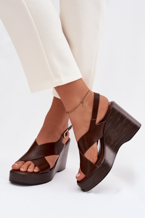 Women's Eco Leather Sandals On Wedge Chocolate Janivra