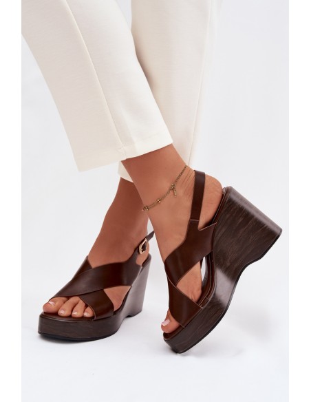 Women's Eco Leather Sandals On Wedge Chocolate Janivra