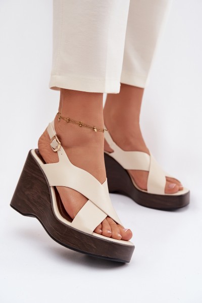 Women's Eco Leather Sandals With Wedge Beige Janivra