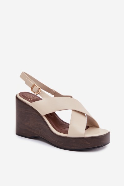 Women's Eco Leather Sandals With Wedge Beige Janivra 2