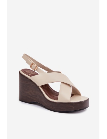 Moteriškos ekologiškos odos basutės su pleištu smėlio spalvos Janivra