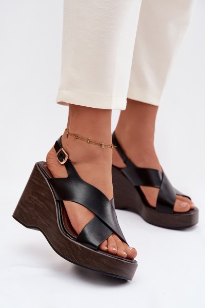 Women's Eco Leather Sandals On Wedge Black Janivra