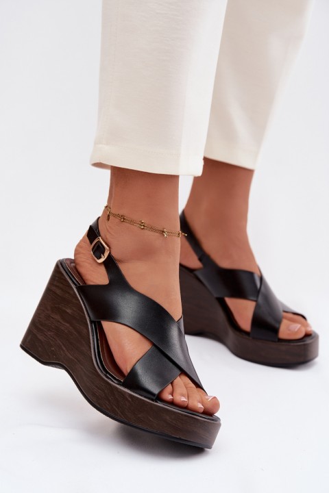 Women's Eco Leather Sandals On Wedge Black Janivra