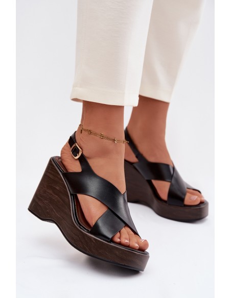 Women's Eco Leather Sandals On Wedge Black Janivra