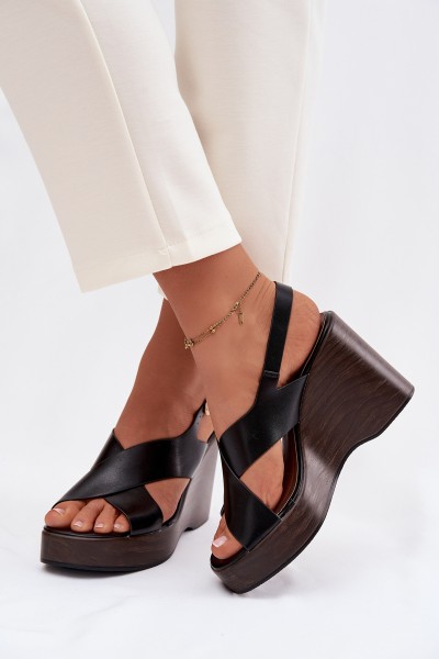 Women's Eco Leather Sandals On Wedge Black Janivra 2