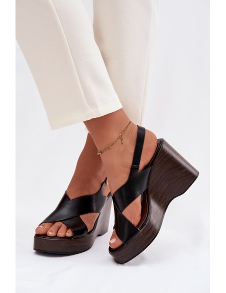 Women's Eco Leather Sandals On Wedge Black Janivra