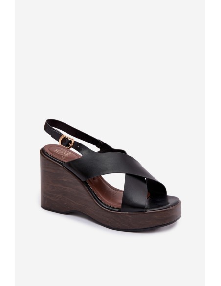 Women's Eco Leather Sandals On Wedge Black Janivra