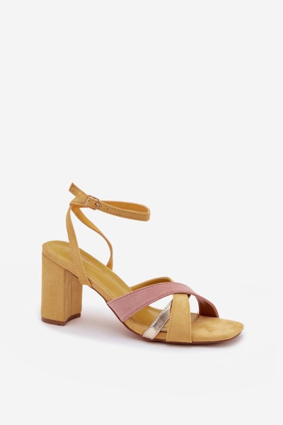 Women's Block Heel Sandals With Straps Eco Suede Yellow Karilora 2