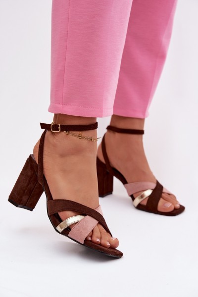 Women's Block Heel Sandals With Straps Eco Suede Chocolate Karilora