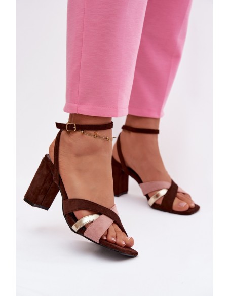 Women's Block Heel Sandals With Straps Eco Suede Chocolate Karilora