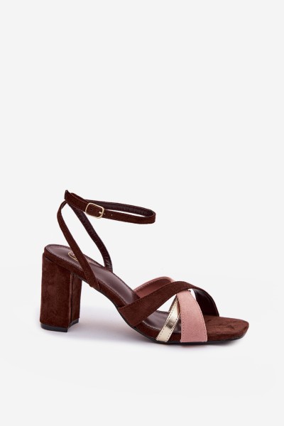 Women's Block Heel Sandals With Straps Eco Suede Chocolate Karilora 2