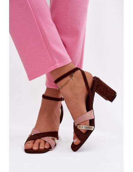 Women's Block Heel Sandals With Straps Eco Suede Chocolate Karilora