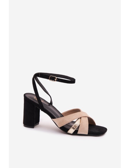 Women's Block Heel Sandals With Straps Eco Suede Black Karilora