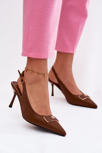 Women's High Heeled Sandals With Decorative Detail Chocolate Lurella