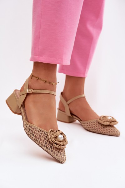 Women's Block Heel Sandals With Decorative Detail Dark Beige Vionessa