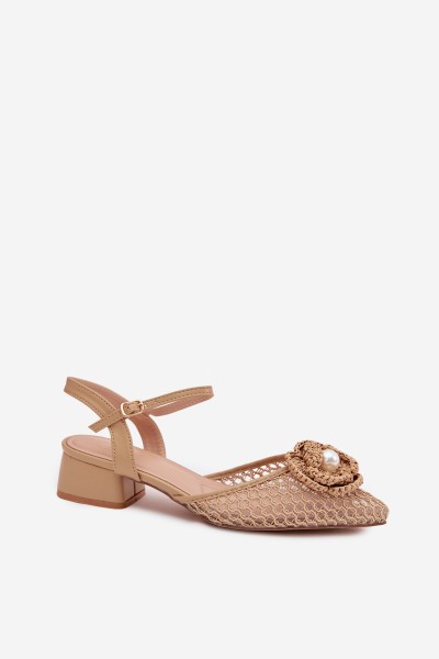 Women's Block Heel Sandals With Decorative Detail Dark Beige Vionessa 2