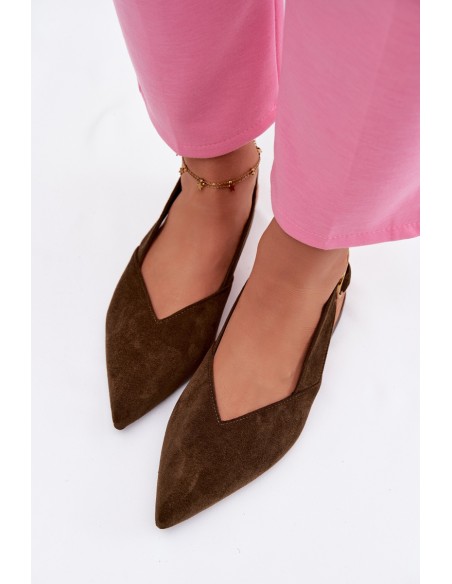 Olive Eco Suede Ballerinas With Gold Buckle Palerra