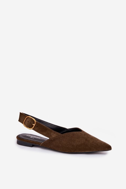 Olive Eco Suede Ballerinas With Gold Buckle Palerra