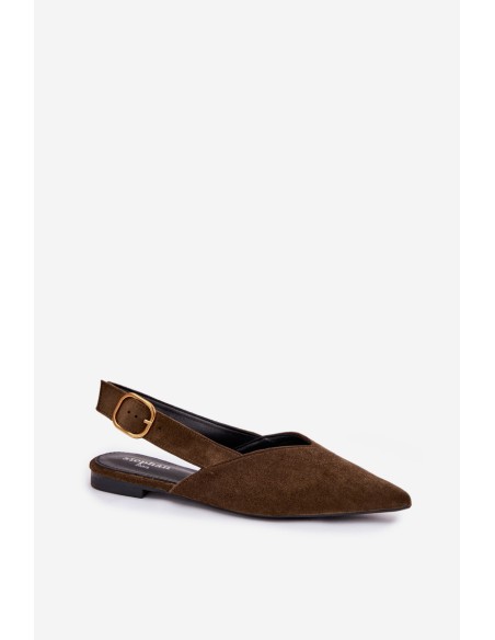 Olive Eco Suede Ballerinas With Gold Buckle Palerra