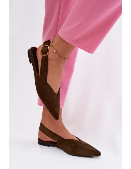 Olive Eco Suede Ballerinas With Gold Buckle Palerra