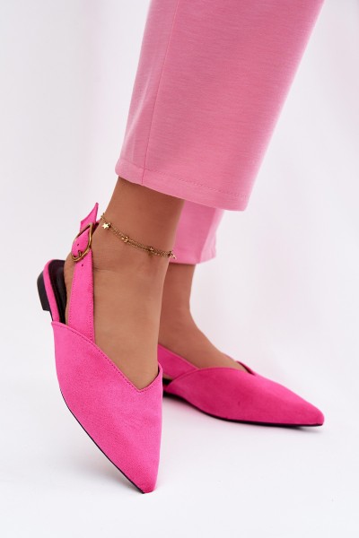 Pale Pink Eco Suede Ballerinas with Gold Buckle Palerra
