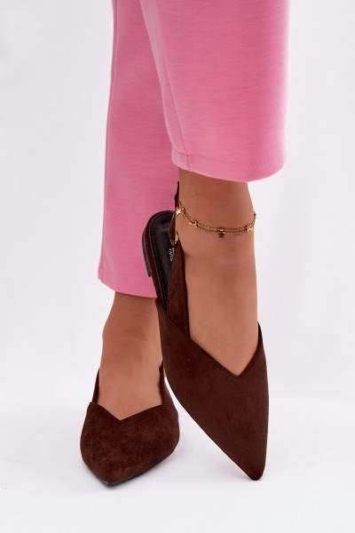 Palerra Eco Suede Chocolate Ballerinas with Gold Buckle