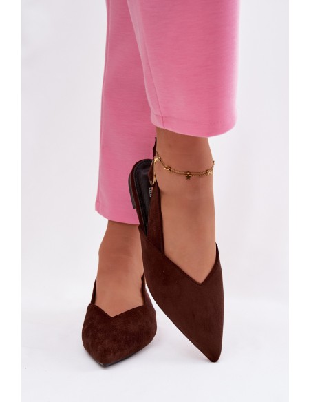 „Palerra Eco Suede“ šokolado spalvos balerinos su auksine sagtimi