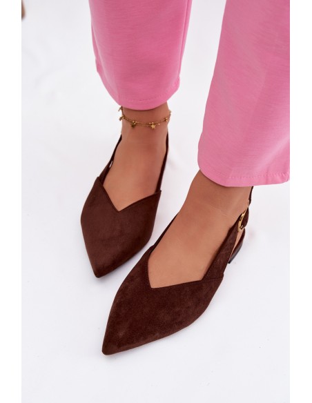 „Palerra Eco Suede“ šokolado spalvos balerinos su auksine sagtimi